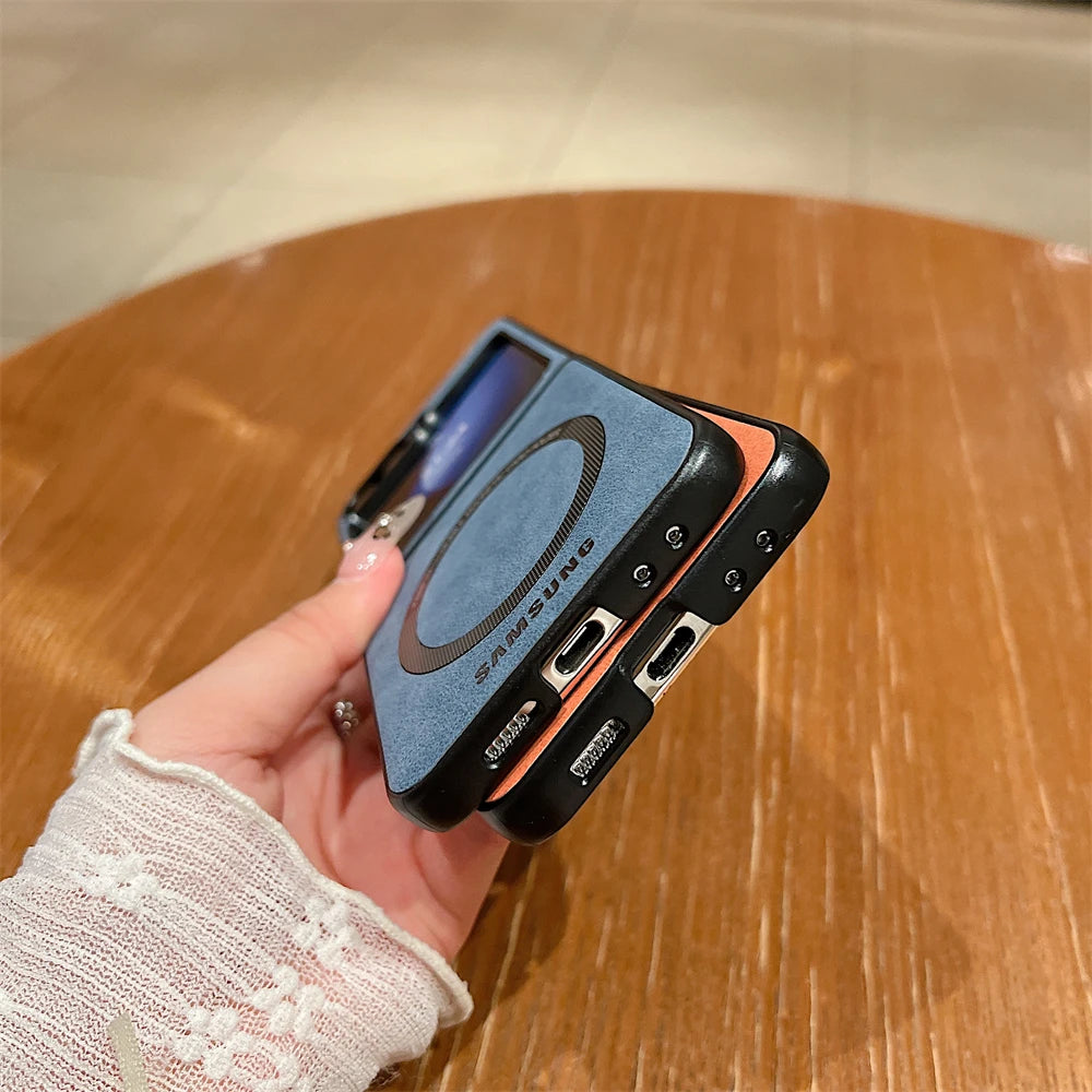 MagSafe Matte PU Leather Case for Samsung Galaxy Z Flip 6/5/4/3 & Z Fold 6/5/4/3 – Magnetic Luxury Flip Cover Skin Feel