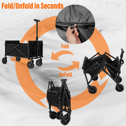 Black Folding Handcart — Small Portable Outdoor Garden Utility Wagon for Shopping, Picnic & Beach