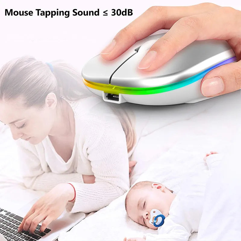 Wireless RGB Rechargeable Mouse - Bluetooth for Laptop PC, LED Backlit Silent Ergonomic Gaming Mouse