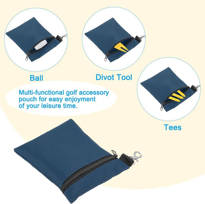 Golf Tee Pouch – Zipper Golf Ball Bag with Metal Lobster Claw Clip for Men & Women, Valuables Holder