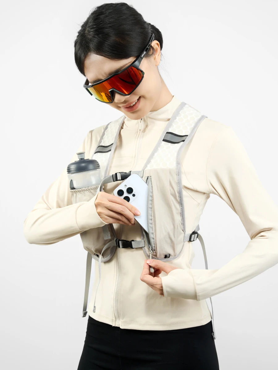 Lightweight Reflective Running & Biking Vest – Hydration Pack with Water Bottle Holder & Phone Storage Chest Bag