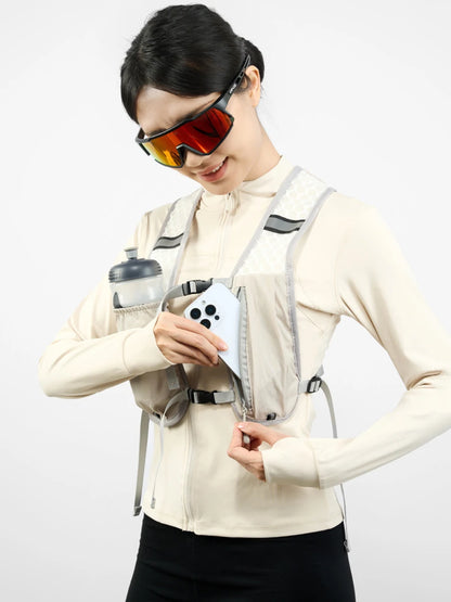 Lightweight Reflective Running & Biking Vest – Hydration Pack with Water Bottle Holder & Phone Storage Chest Bag