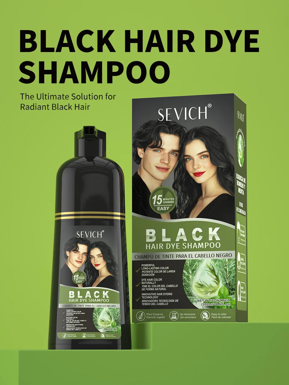 Rosemary Black Hair Dye Shampoo 500ml – DIY Herbal Gray-to-Black Coloring for Women & Men