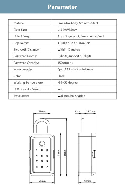 YRHAND TTLock Wifi Security Box – Smart Digital Fingerprint Lock with Password & Tuya App for Portable Protection