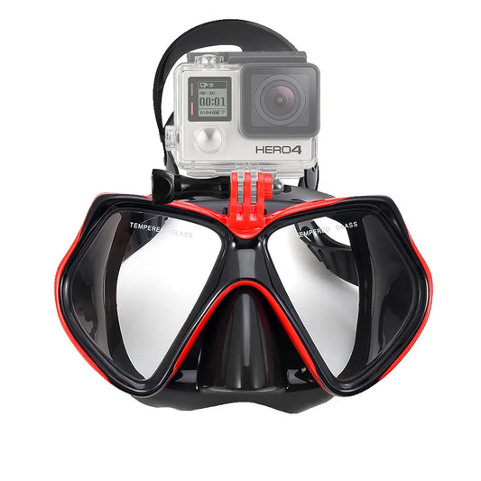Professional Diving Mask with GoPro Mount - Tempered Glass Swimming Goggles, Dry Snorkel Tube for Underwater Sports - Suitable for Adults and Youth