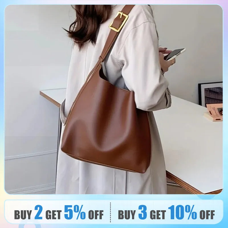 Solid Fashion Women Shoulder Bag | Minimalist PU Leather Crossbody Handbag | Versatile Bag for Work