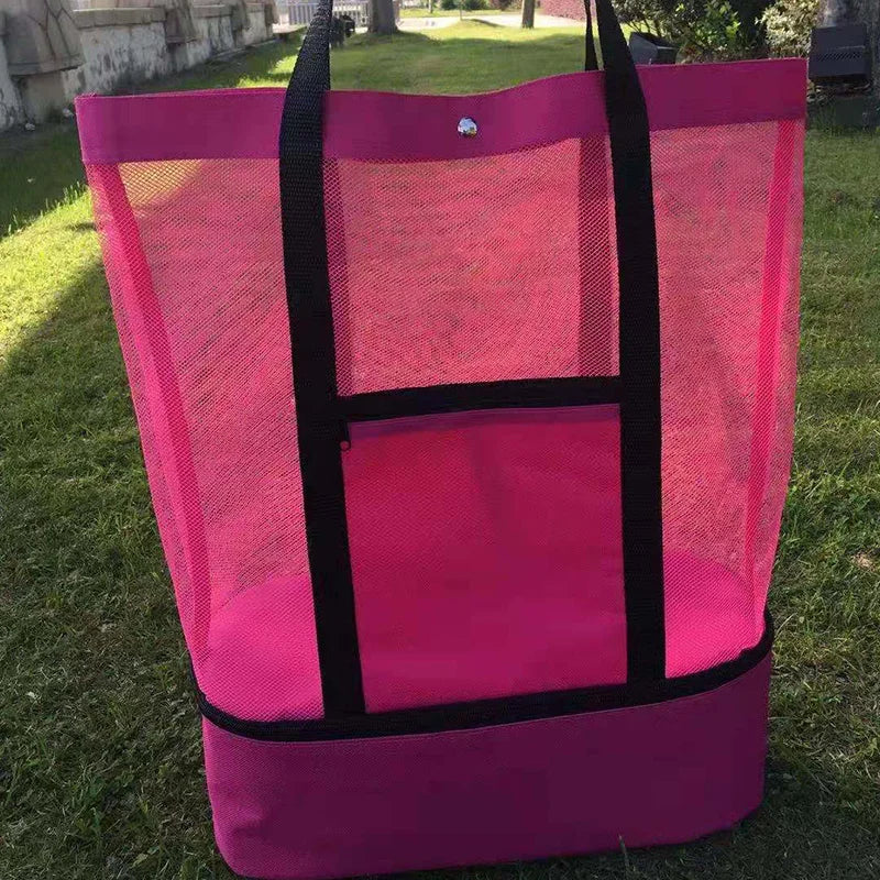 Women’s Waterproof Picnic & Beach Tote Bag – Double Layer Transparent Mesh Insulated Shopping Bag