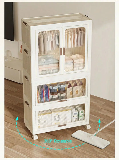 Plastic Wardrobe Closet — 27.6" Wide Stackable Multi-Layer Storage Bins with Lids & Wheels, Collapsible Drawer Organizer