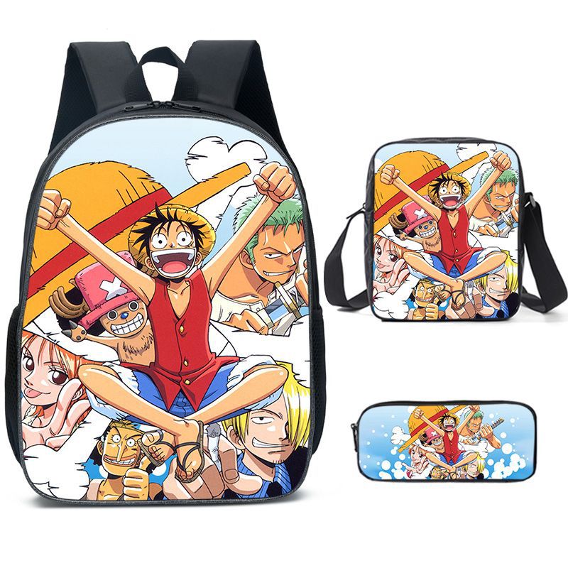 3PC One Piece Luffy School Backpack Set – Rechargeable Anime Bag for Boys & Girls, Student Cartoon Mochila