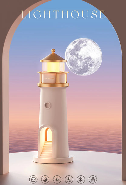 Moon Lamp Projection Night Light – Lighthouse Design with Bluetooth Music, Remote Control & Motion Sensor, Ambient Light for Xmas & Birthday Gift