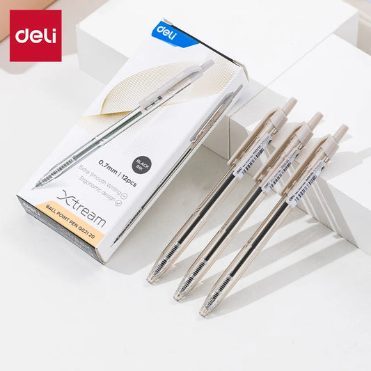 Smooth Writing DELI Ballpoint Pen 0.7MM: Office Ball Pens 12PCS/Box - Low Viscosity Ink, Ideal for Office Stationery