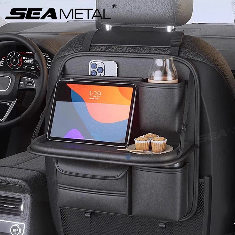 SEAMETAL Car Seat Back Organizer – Large Capacity Multi-Pocket Storage Bag with Foldable Tablet Tray