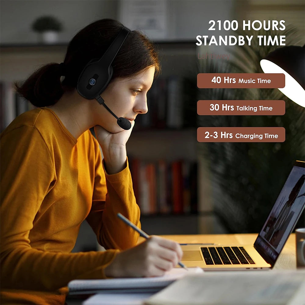 Bluetooth V5.3 Wireless Headset – Truck Driver & Office Hands-Free Call Headphones with Microphone