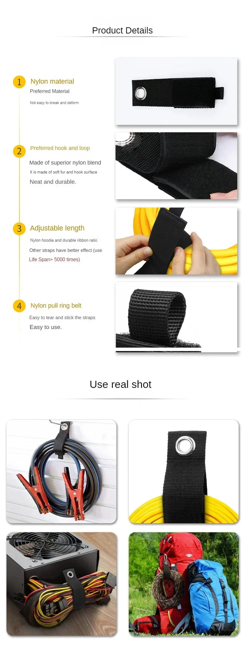 4pcs Heavy-Duty Storage Straps – Reusable Cable, Hose & Extension Cord Organizer for Garage