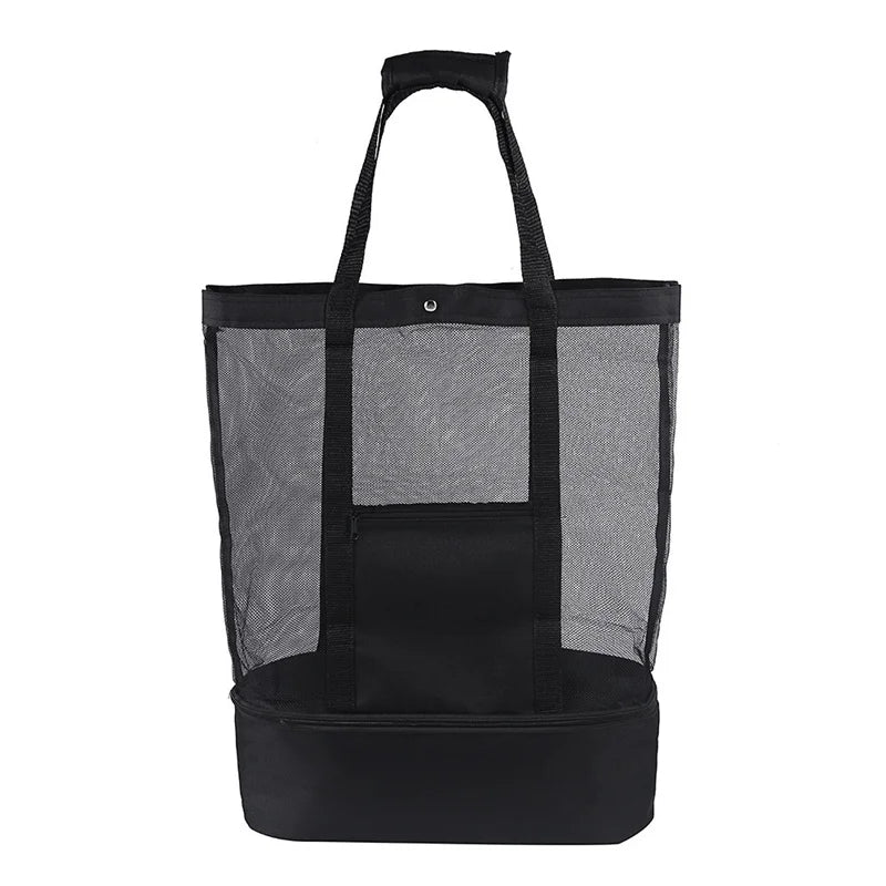 Women’s Waterproof Picnic & Beach Tote Bag – Double Layer Transparent Mesh Insulated Shopping Bag