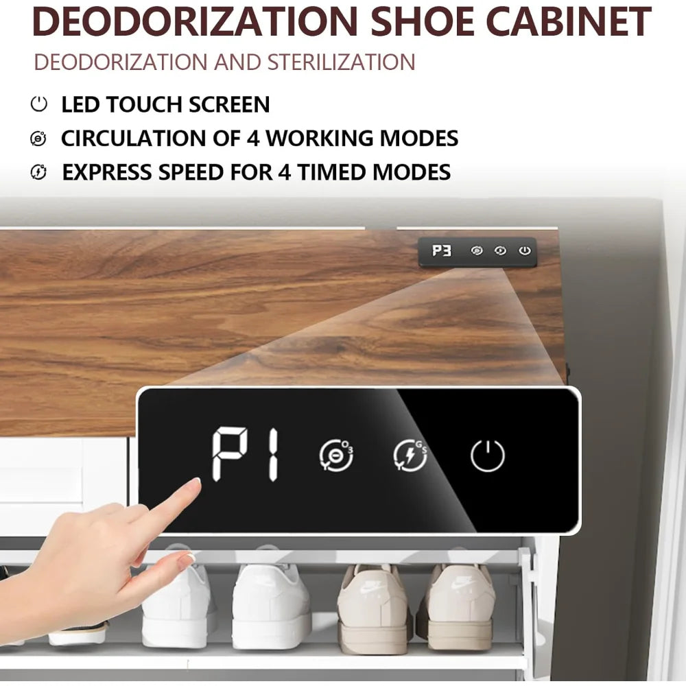 Farmhouse Shoe Storage Cabinet — Narrow Hidden Organizer with Deodorizing Function and 2 Flip Drawers