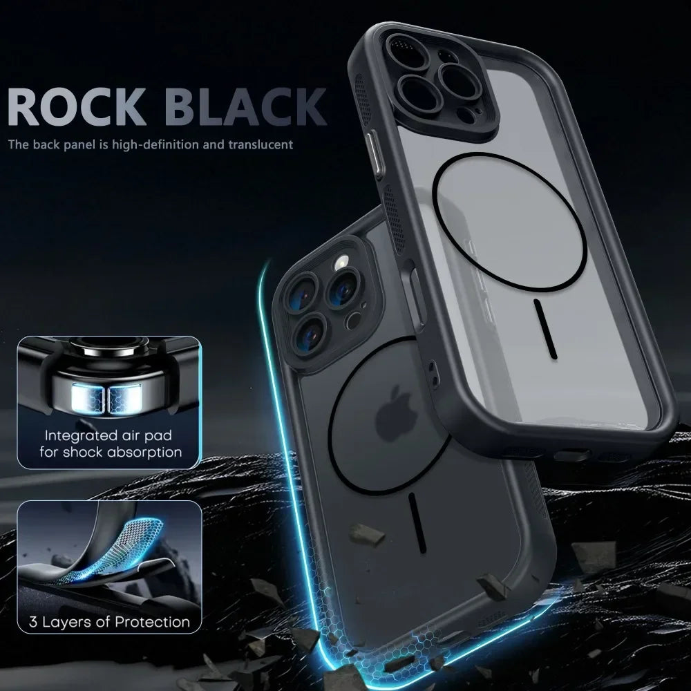 Luxury Matte MagSafe Transparent Case — Shockproof Magnetic Bumper Cover for iPhone 11–17 Pro/Max/Plus/Air