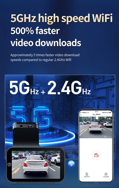 HP 4K HD Car Dash Cam – Night Vision, WiFi, Parking Monitoring, DVR Loop Video Recording