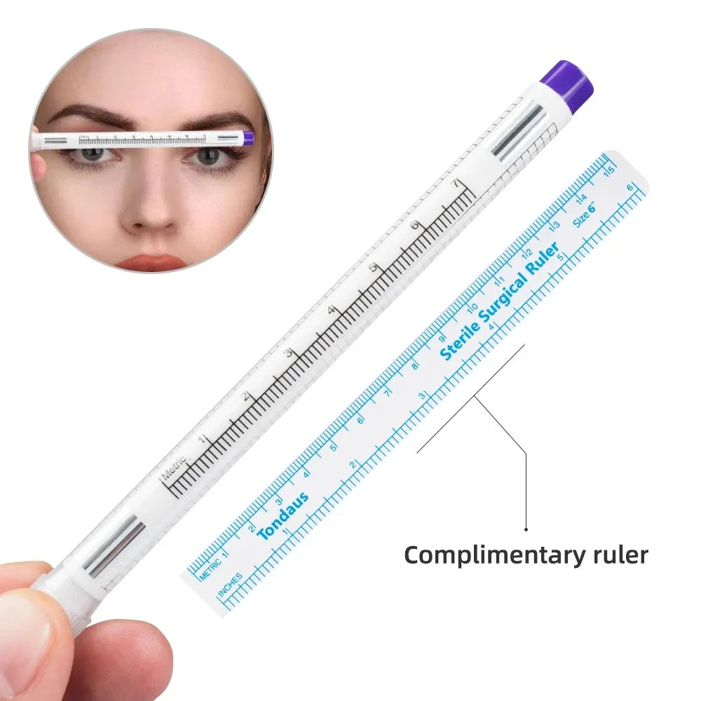 Professional Surgical Sterile Skin Marker Pen – Microblading Tattoo Eyebrow & Lip Marker with Measuring Ruler Set