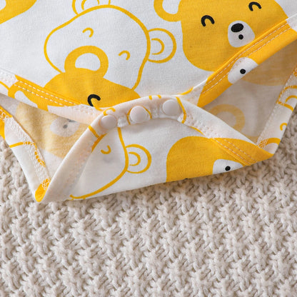 0-9 Months Baby Boy Set – Little Bear Long Sleeve Bodysuit, Pants, Hat & Socks for Spring & Autumn Newborns