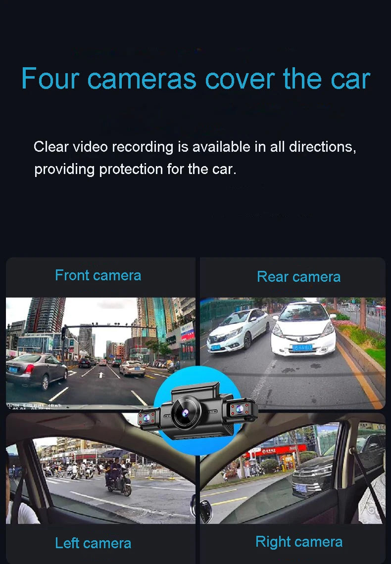 4 Channel Hidden Tachograph 4K Ultra HD Mini Dash Cam – Four Cameras with Rear View DVR, 24H Parking Monitor, BlackBox Video Recorder