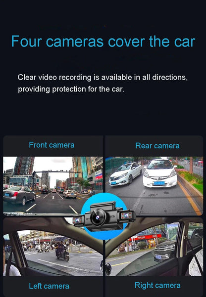 4 Channel Hidden Tachograph 4K Ultra HD Mini Dash Cam – Four Cameras with Rear View DVR, 24H Parking Monitor, BlackBox Video Recorder