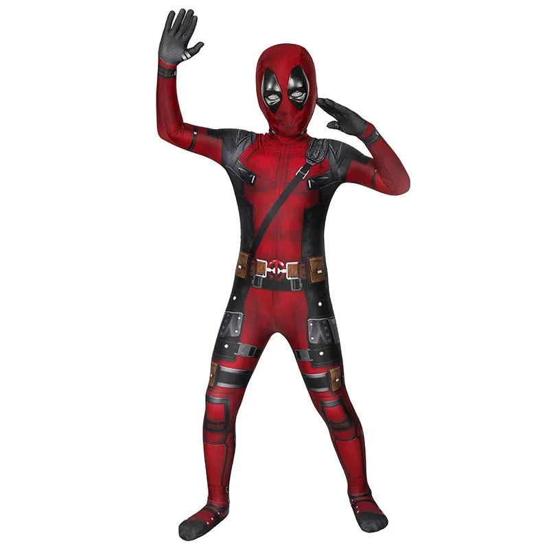Adult & Kids Deadpool Cosplay Costume – Superhero Jumpsuit with Mask & Swords for Boys