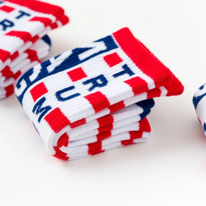 2024 President Donald Trump Socks – Unisex Funny Print Casual Crew Socks, 3D Fake Hair Design, Hot Sale Hip Hop Style