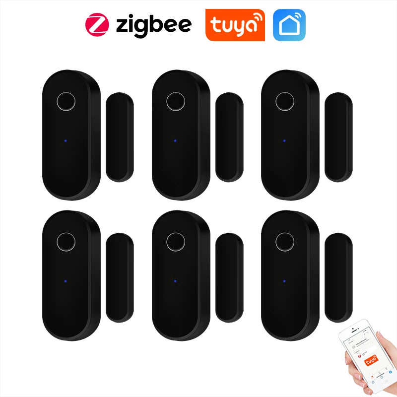 Tuya Smart Zigbee Door & Window Sensor – Black Open/Close Detector for Smart Home Security, Compatible with Smart Life App