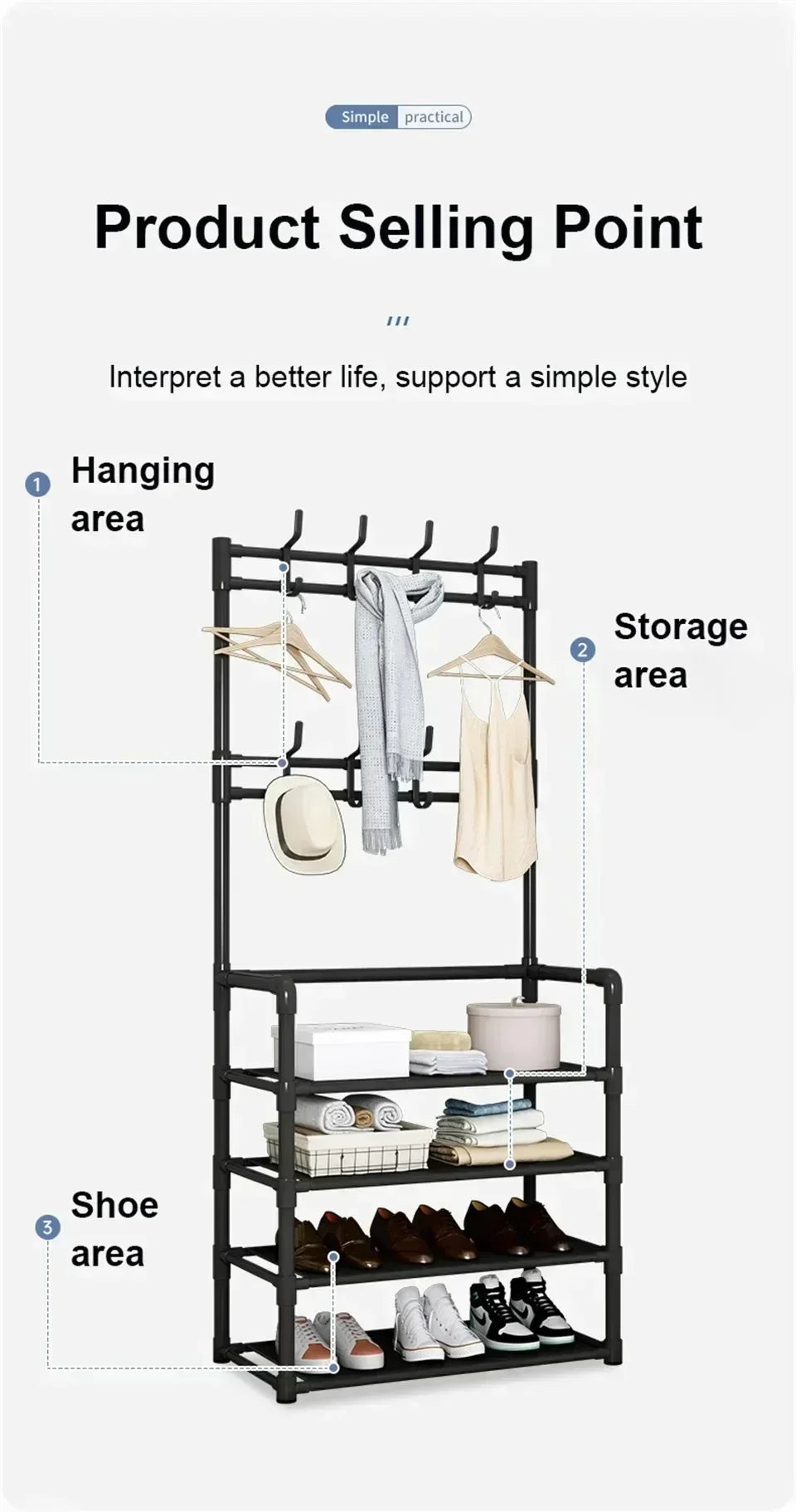 Multi-Layer Shoe and Hat Rack - Multifunctional Floor Standing Storage for Shoes, Sneakers, and Coats, Dormitory Organizer Cabinet