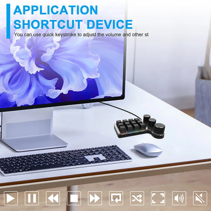 Bluetooth 12-Key RGB Macro Keyboard — 3 Knob Mechanical Hotswap Keypad for Photoshop & Gaming