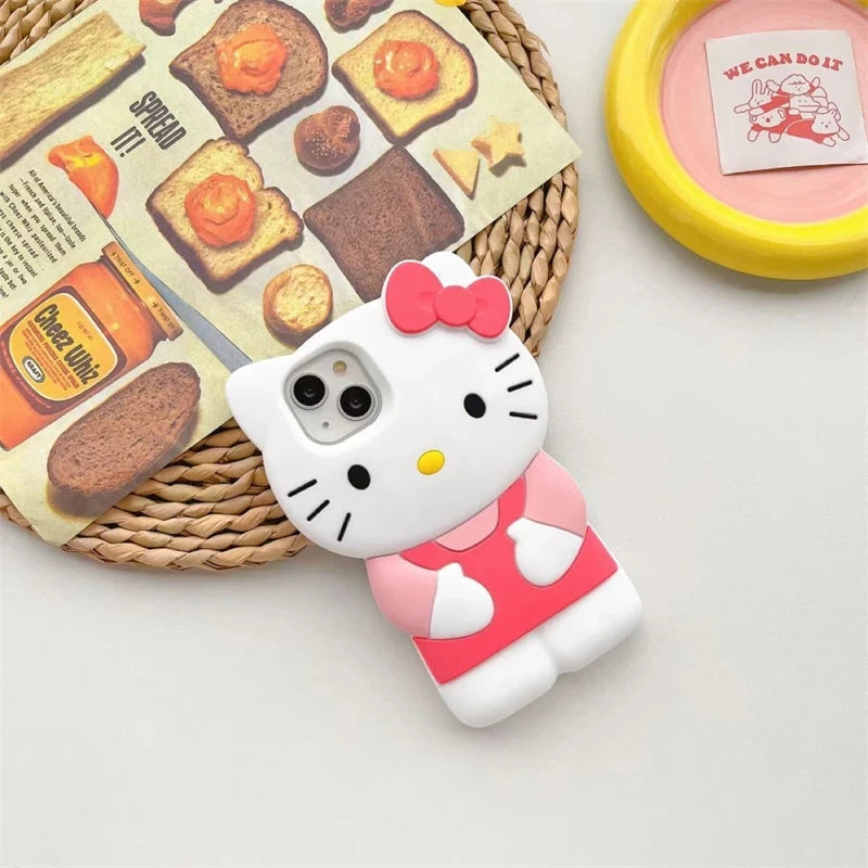 Sanrio Hello Kitty 3D Stereoscopic Phone Case | Silicone Soft Back Cover for iPhone 15/14/13/12/11 Pro Max, Mini, XR, XS, 7, 8 Plus | Y2K Style