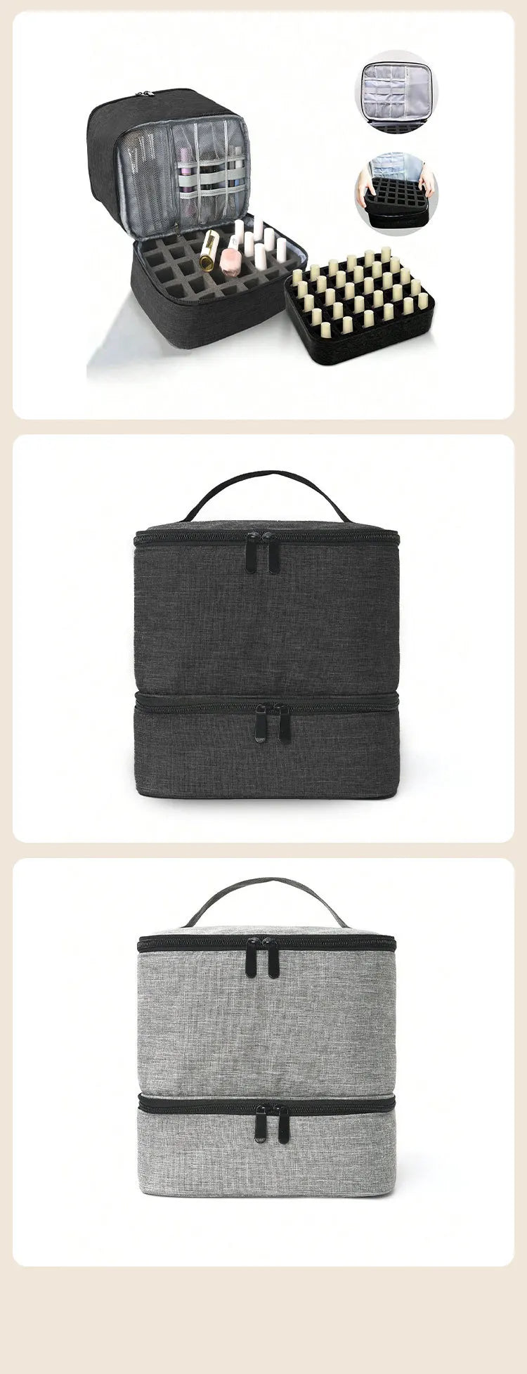 Nail Polish & Essential Oil Storage Bag – Portable Double-Layer Cosmetic Organizer with 30 Compartments