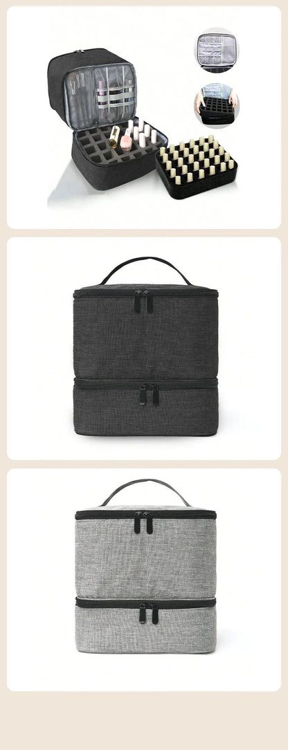 Nail Polish & Essential Oil Storage Bag – Portable Double-Layer Cosmetic Organizer with 30 Compartments