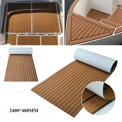 2.4m Self-Adhesive EVA Foam Marine Flooring — Faux Teak Striped Yacht Decking Sheet, 8 Styles in Brown, Gray, Gold & Black