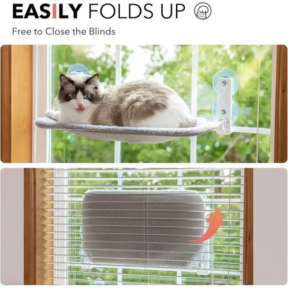 Foldable Cat Window Perch Hammock – Steel Frame Bed with Strong Suction Cups & Removable Cushion