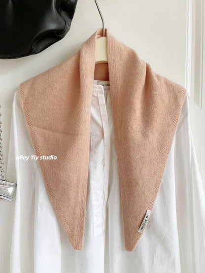 British Korean Style Wool Knitted Triangular Scarf – Multi-Functional Headscarf, Warm Knit Scarf for Women