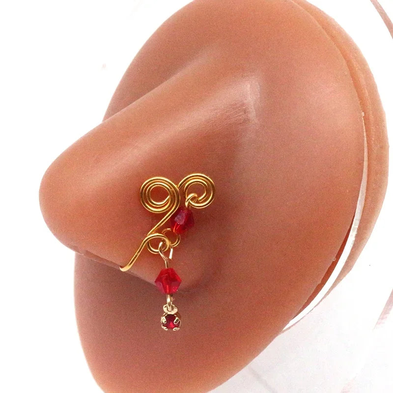 Nose Cuffs Fake Nose Ring – Brass Thread Bead Dangle Copper Clip-On Non-Piercing Body Jewelry for Women