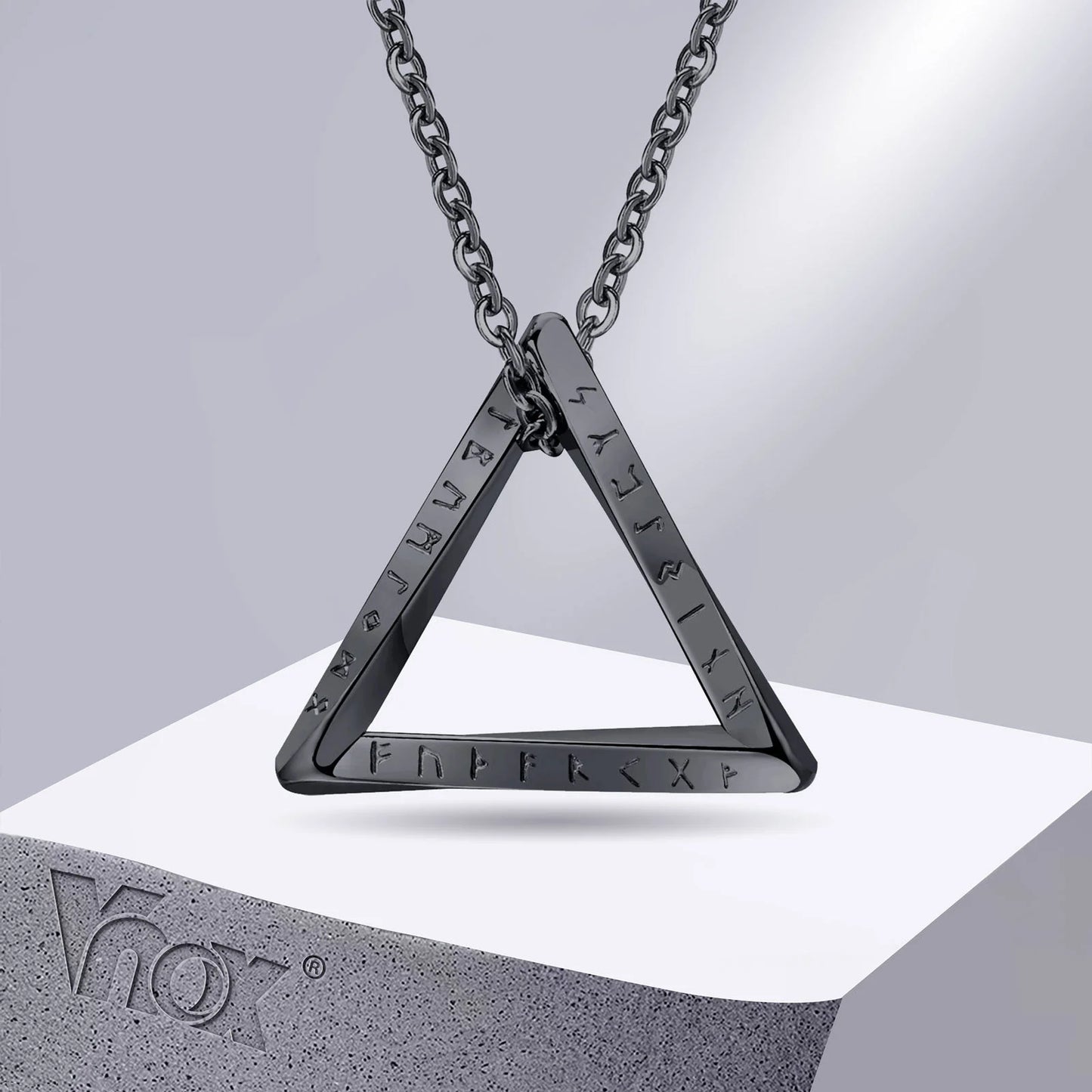 Vnox Norse Viking Pendant Necklace – Twisted Stainless Steel Mobius Triangle, Vegvisir & Valknut Geometric Charm