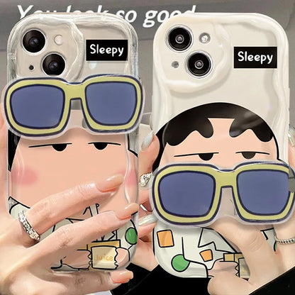 C-Crayon S-ShinChan Glasses Support Case for iPhone 15/14/13/12/11 Pro Max, Mini, XR, XS, X, 8, 7, 6/6S Plus, SE 2020 | Shockproof Cover