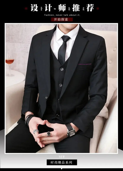 Men’s 3-Piece Suit 6XL — Blazer, Vest & Trousers, Italian Style Fashion Business Wedding Formal Gentleman Dress