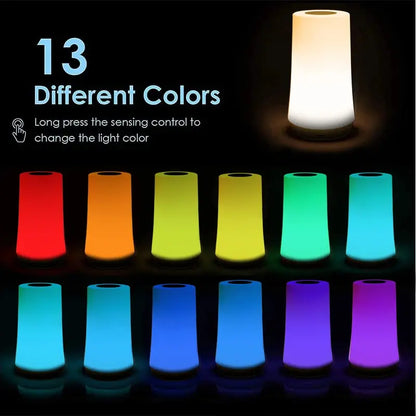 13 Color Changing Night Light - Remote Control Touch USB Rechargeable RGB Lamp, Dimmable Portable Table Bedside Lamp