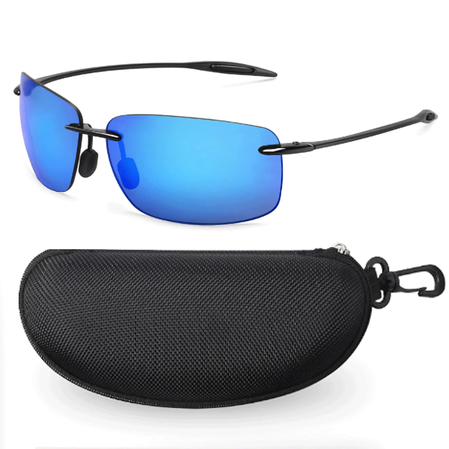 JULI Polarized Classic Sports Sunglasses - Ultralight Rimless Rectangle Frame for Men, Fishing & Driving, UV400 Protection (MJ8009)