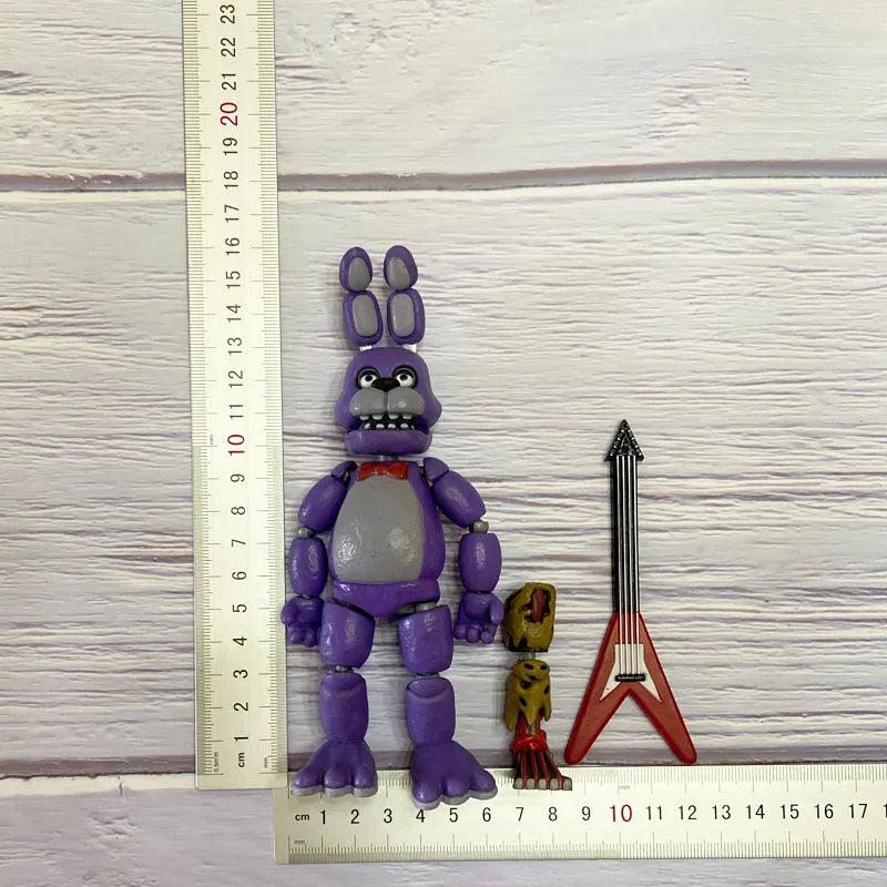 14CM FNAF Action Figures — Movable Nightmare Freddy, Bonnie, Foxy, Chica PVC Collectible Toys with Blacklight Effect