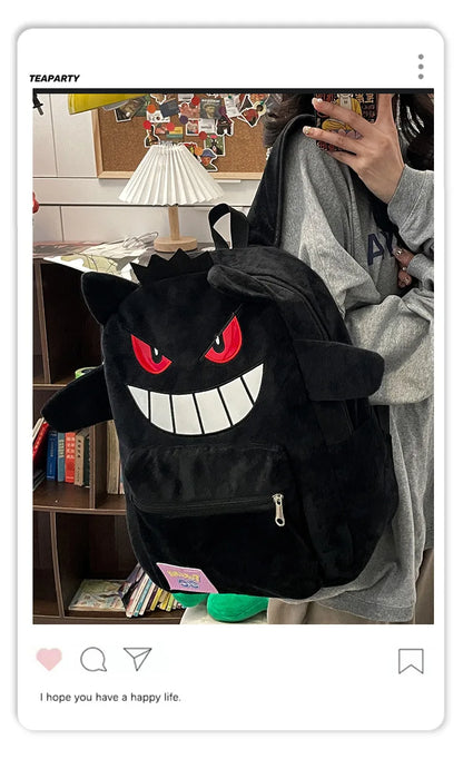 Pokemon Gengar & Pikachu Plush Backpack – Cute Kawaii Cartoon Bag, Large Storage for Anime Lovers & Couple Gifts