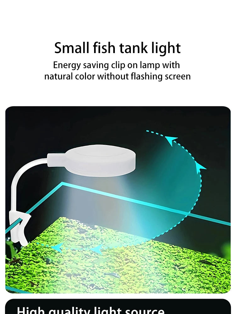 LED Aquarium Light with Adapter – Clip-On Full Spectrum USB Light, 360° Rotating for Fish Tanks
