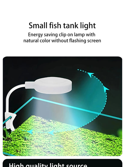 LED Aquarium Light with Adapter – Clip-On Full Spectrum USB Light, 360° Rotating for Fish Tanks