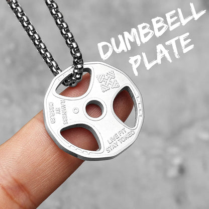 Messi, Ronaldo, Mbappé Football Jersey Necklace – Stainless Steel Dumbbell Pendant Chain for Men, Punk Gym Style