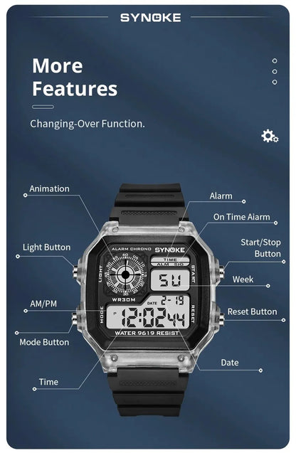 SYNOKE Digital Sports Watch for Men & Women – Luminous, Multifunction, Waterproof Wristwatch with Seven Lights for Outdoor & Running