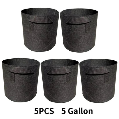 5-Pack Grow Bags with Handles — Aeration Fabric Pots for Plants, Available in 3, 4, 5, 7 & 30 Gallon